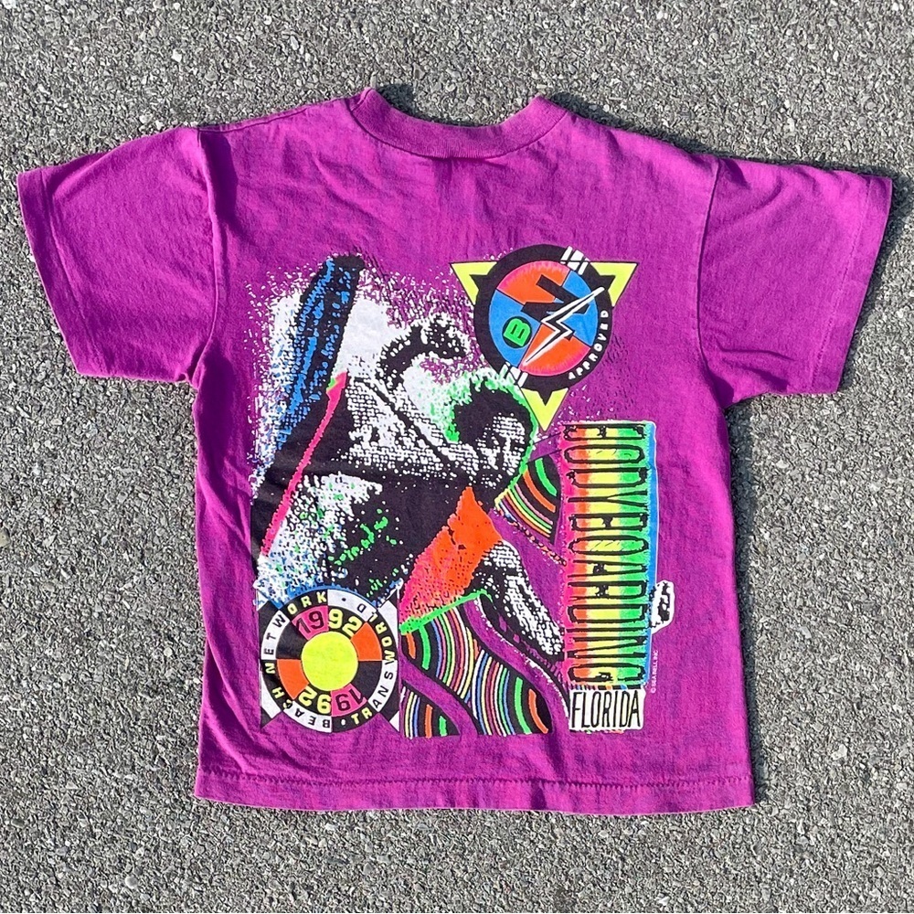 Bodyboarding Florida Neon Vintage 1990s Body Ragz Double Sided T-Shirt Youth (S)